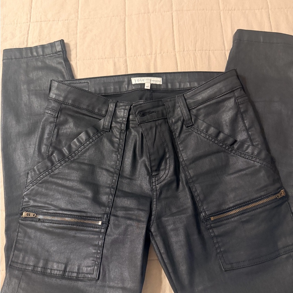 Joie Black Faux Leather Cargo Pants with Zippered Thigh Pockets